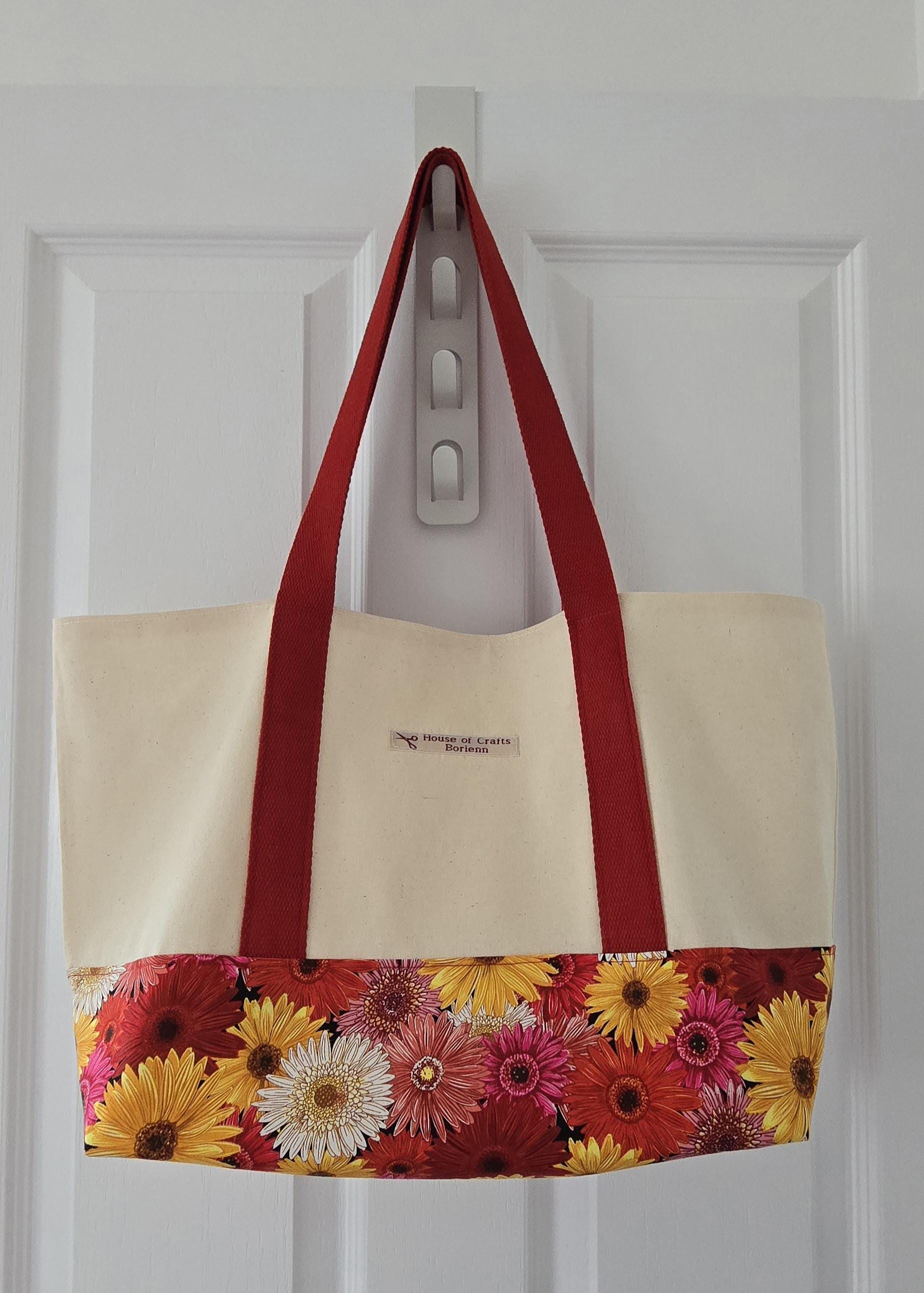 Handcrafted Tote Bag: Floral pattern Fabric, Long Handles