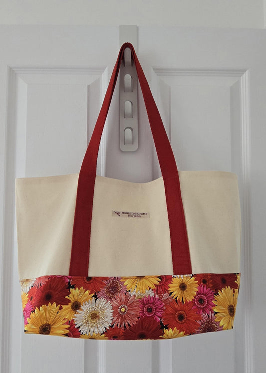 Handcrafted Tote Bag: Floral pattern Fabric, Long Handles